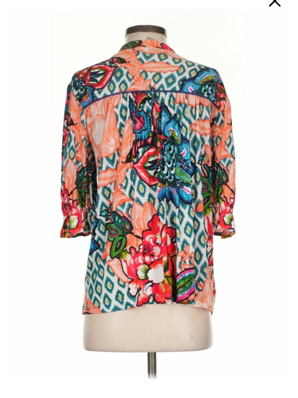 ANTHRO Blink London Floral Multicolor V-Neck Women’s Flowy Top - Picture 2 of 6